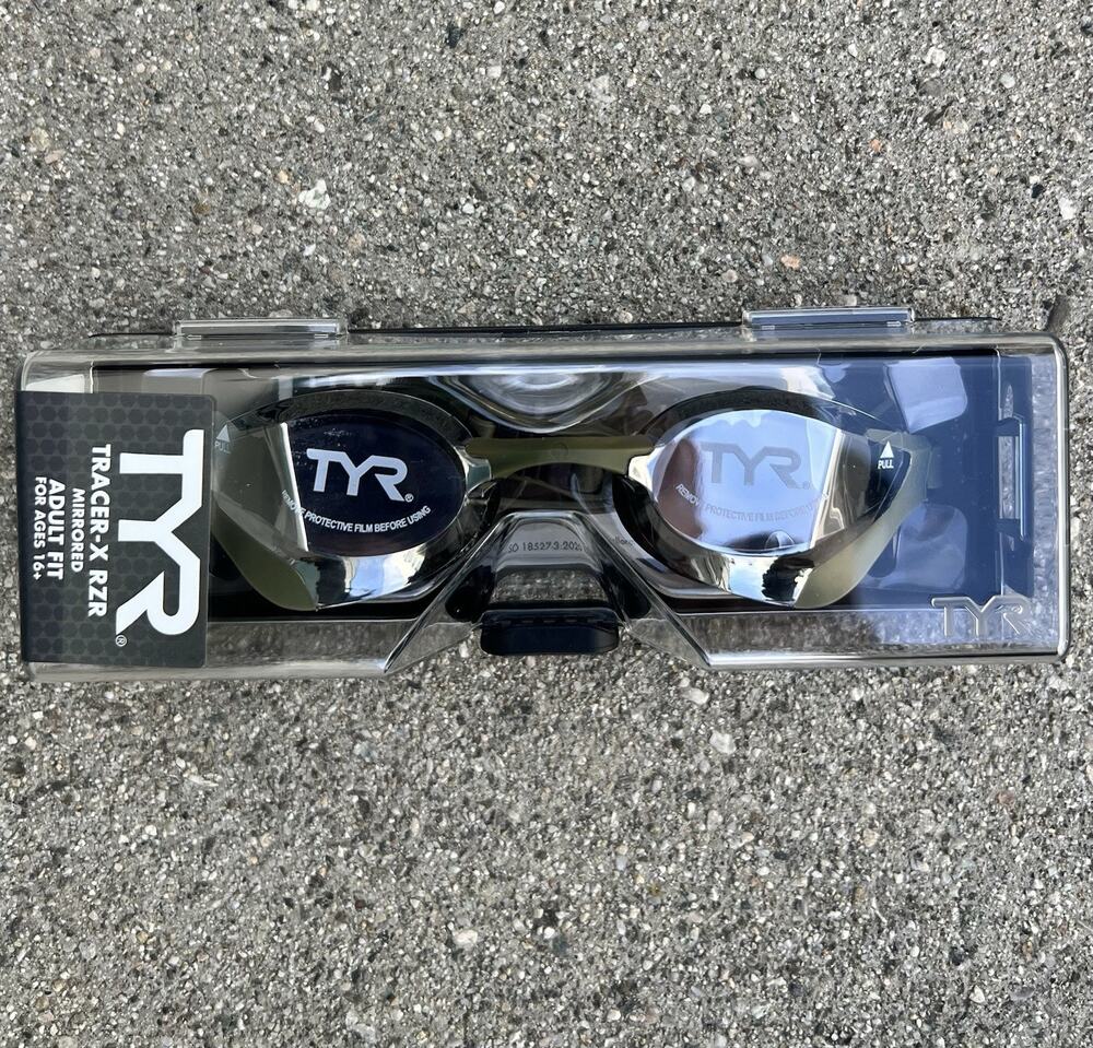 TYR TRACER-X RZR Mirrored Adult Racing Goggles Smoke / Green NEW